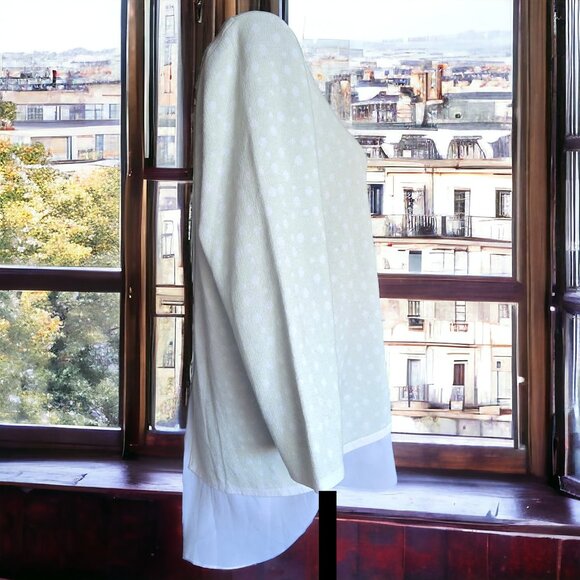 TYLER BOE ( L ) Light Green Dot Sweater W Attached White Ducktail Blouse - Picture 3 of 7